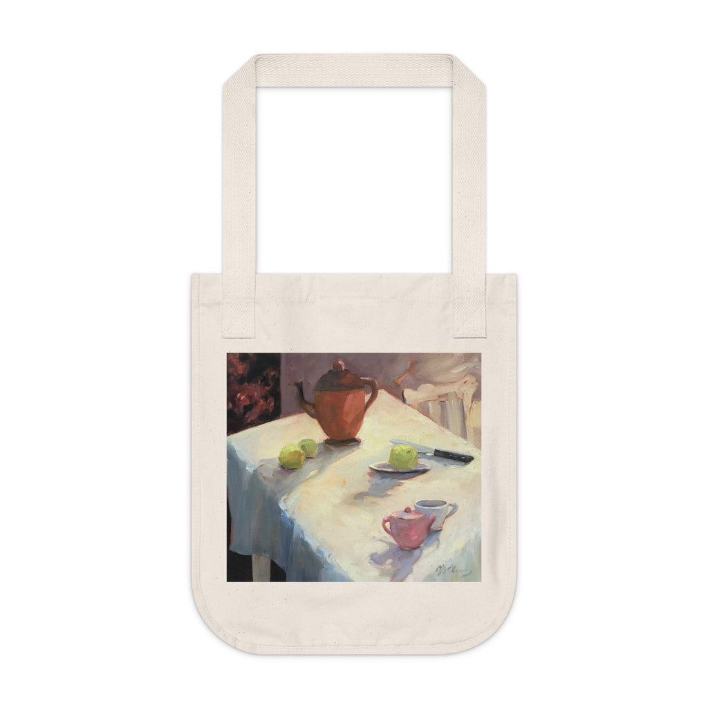 Organic Canvas Tote Bag with 'Teapot' I Original Artwork by American Artist Barbara Cleary-0