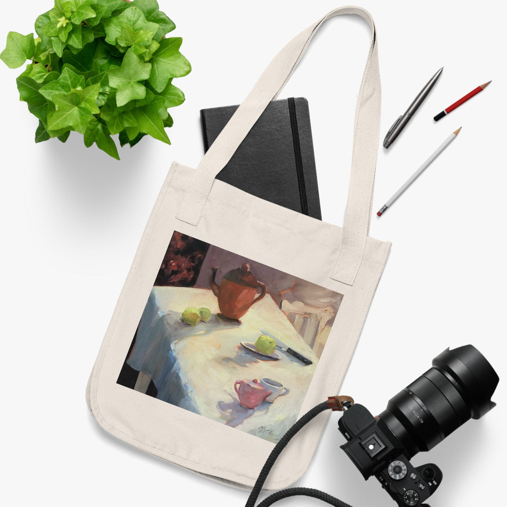 Organic Canvas Tote Bag with 'Teapot' I Original Artwork by American Artist Barbara Cleary-2