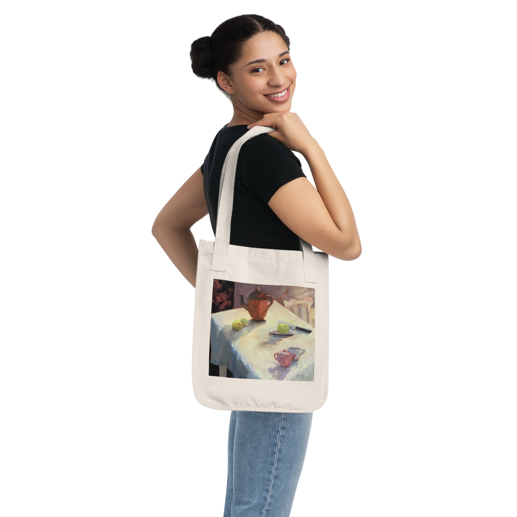 Organic Canvas Tote Bag with 'Teapot' I Original Artwork by American Artist Barbara Cleary-3