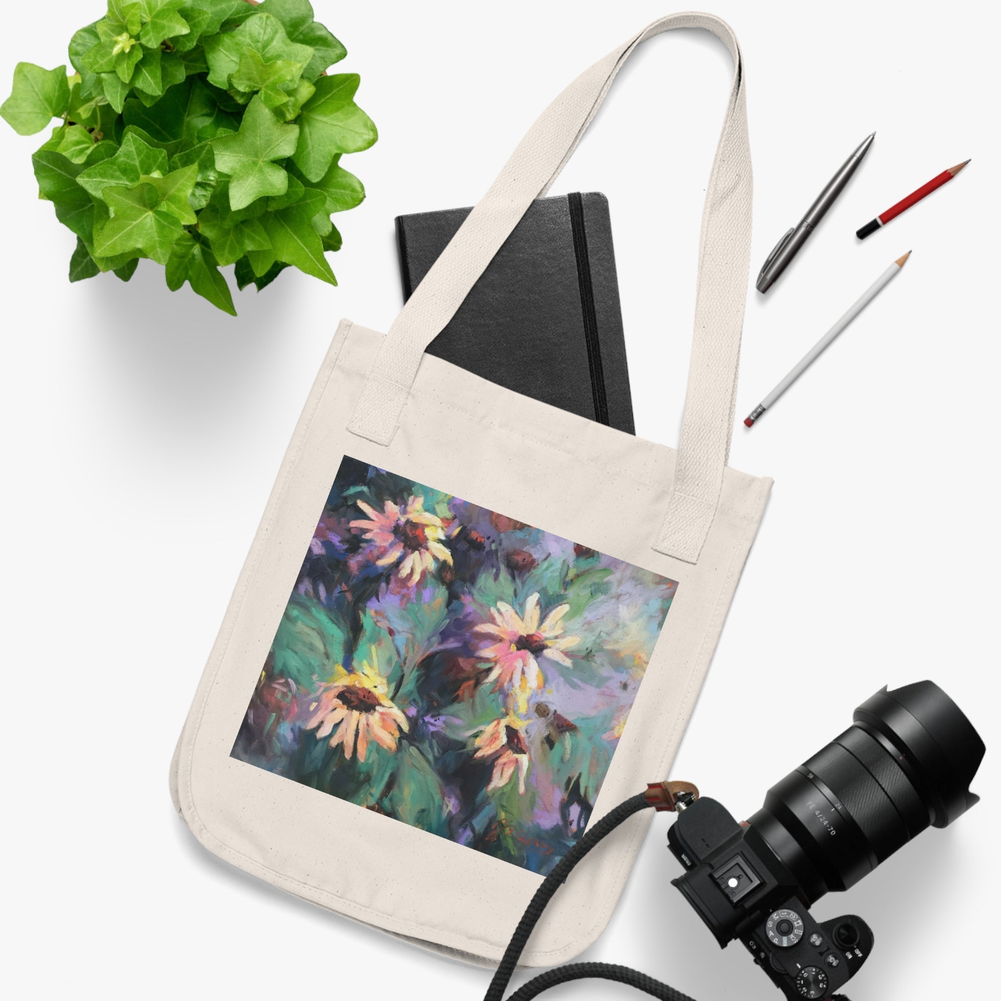 Organic Canvas Tote Bag with 'Eastern Light Wildflowers' I Original Artwork by American Artist Barbara Cleary