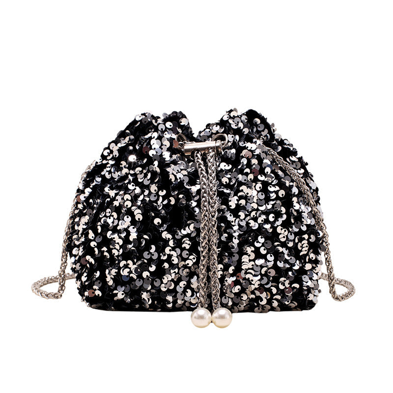Fashionable personality sequin bag female new Korean version bucket bag foreign air shoulder bag tide cross body dinner bag