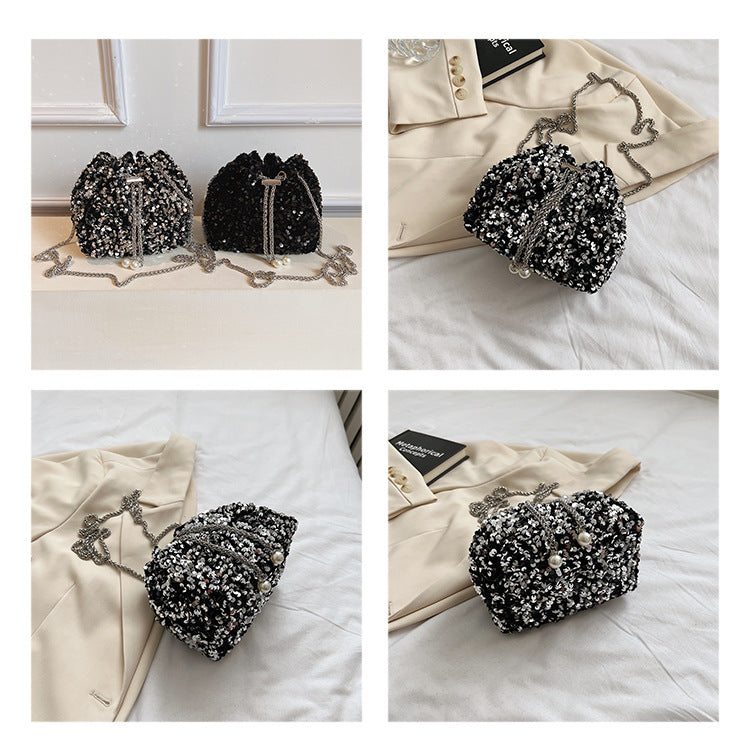 Fashionable personality sequin bag female new Korean version bucket bag foreign air shoulder bag tide cross body dinner bag
